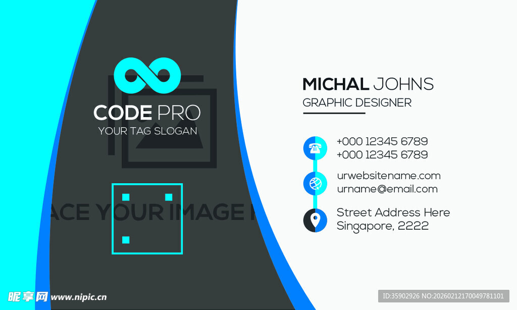 高档简约蓝色系名片模板