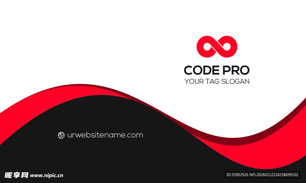 红黑波浪风格名片素材