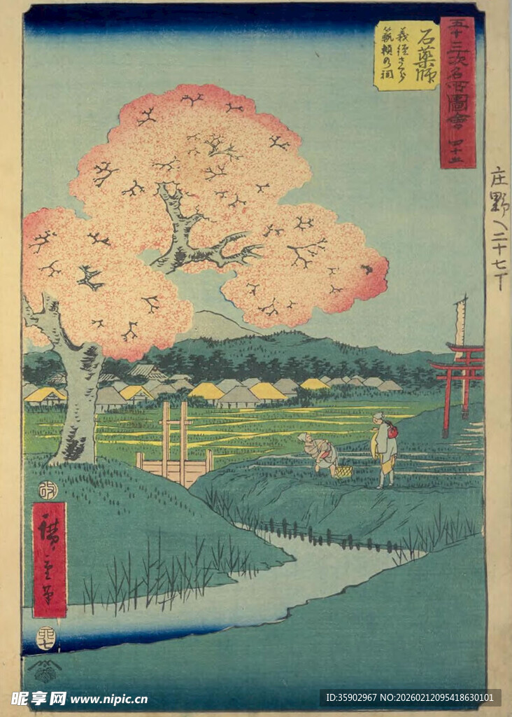 日式风景绘樱花下的小径