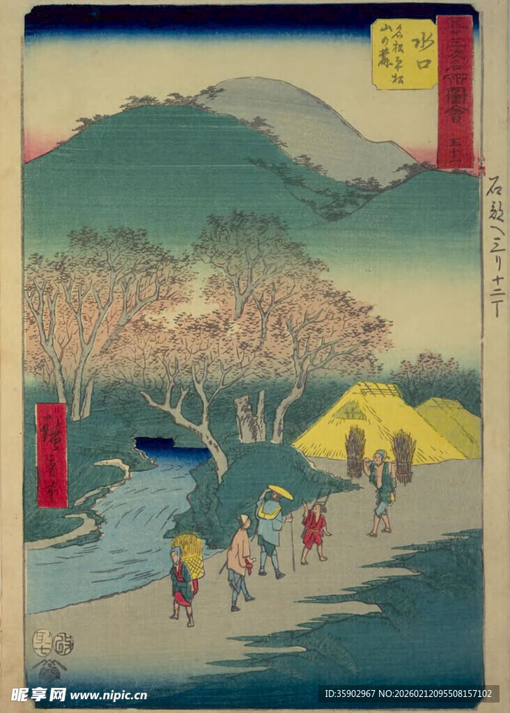 春日河畔行人赏景图