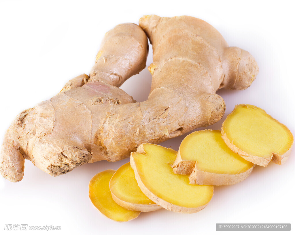 鲜姜及切片特写