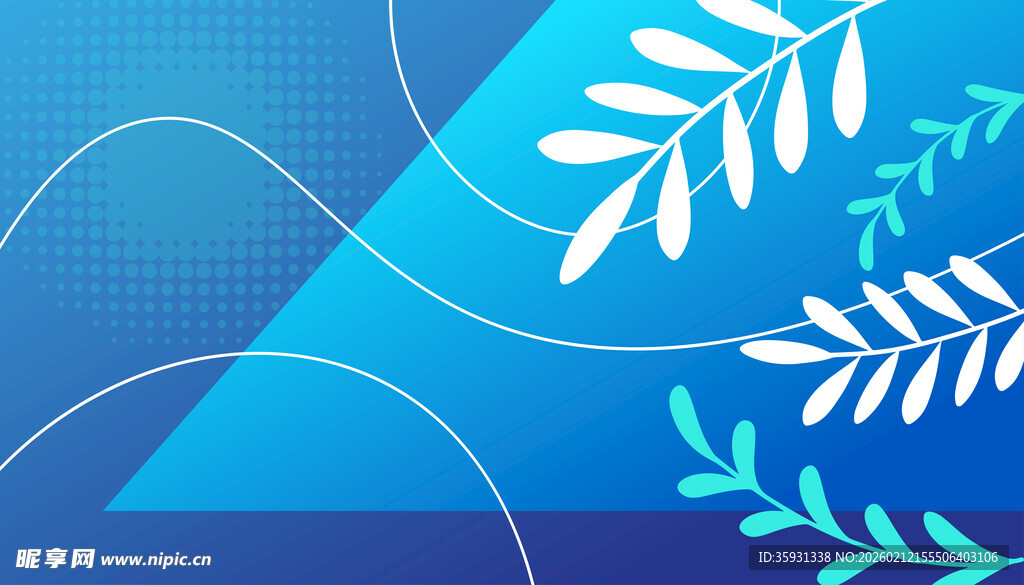 蓝色简约叶子背景