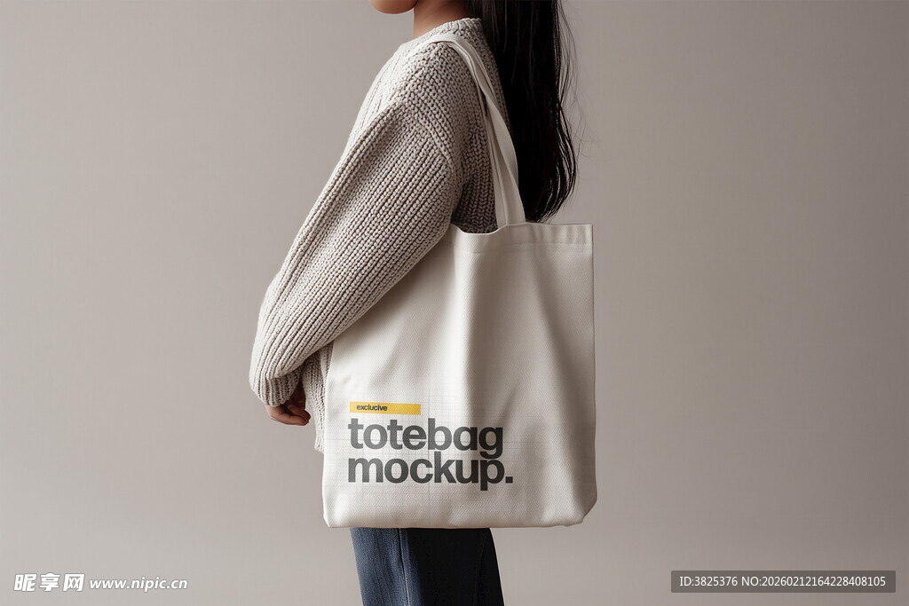 简约风字母印花手提帆布袋样机