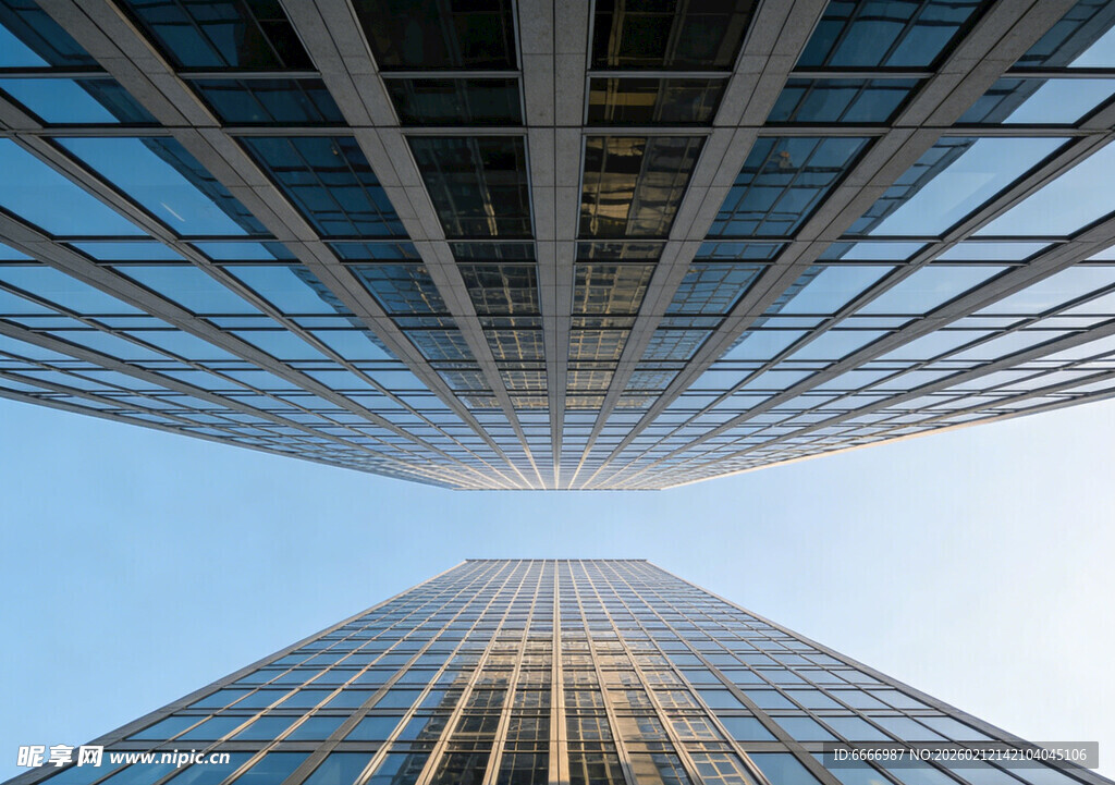 仰视摩天大楼壮观景象