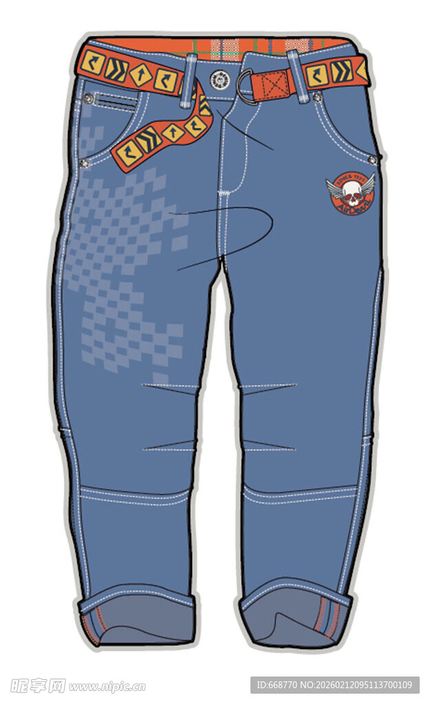 时尚蓝色牛仔儿童长裤