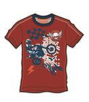 红色摩托印花短袖T恤