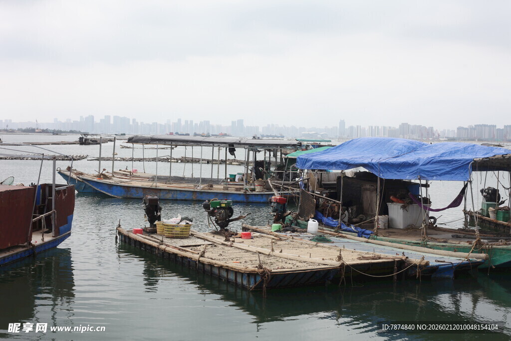 湛江水上码头场景 船只与篷屋