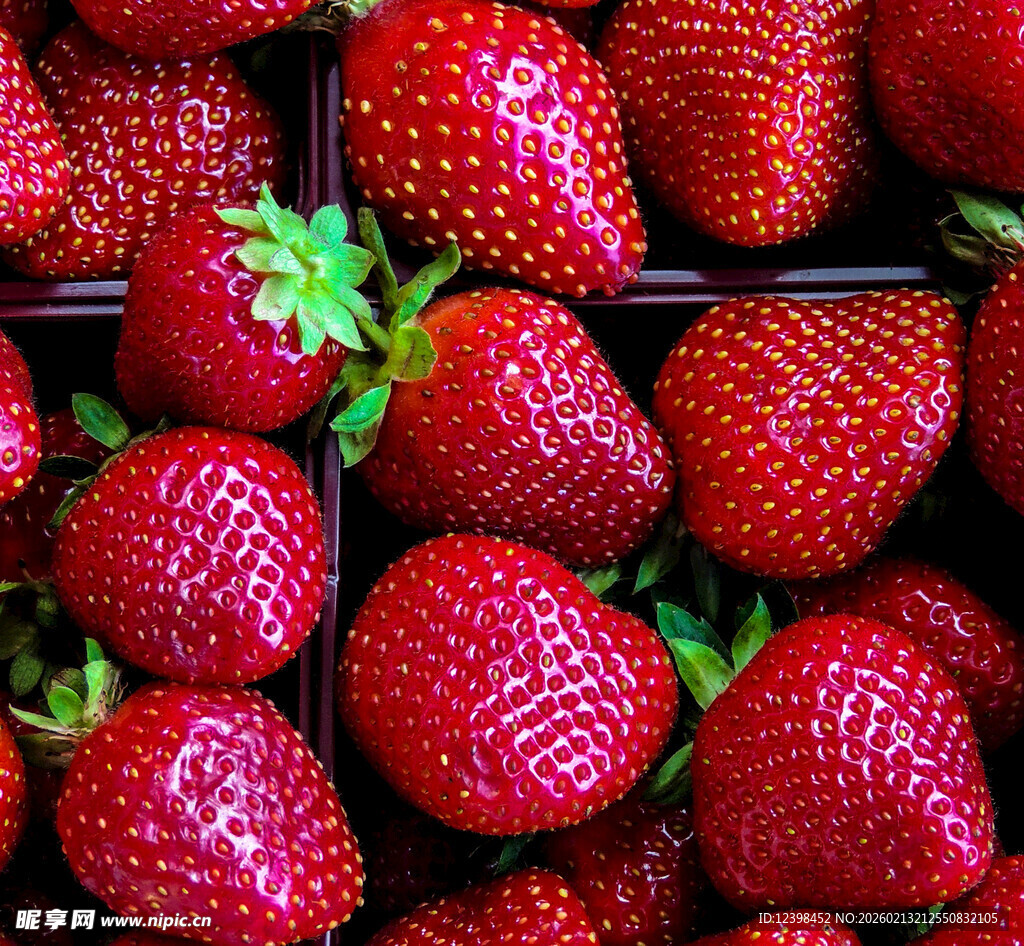 新鲜饱满的盒装草莓