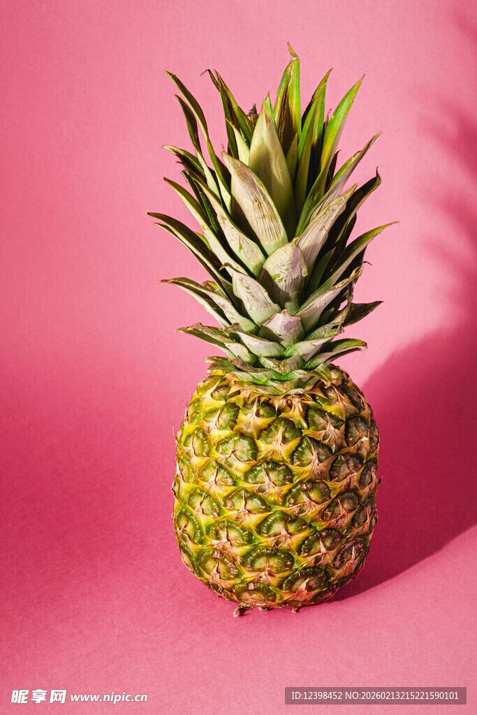 粉色背景上的新鲜菠萝