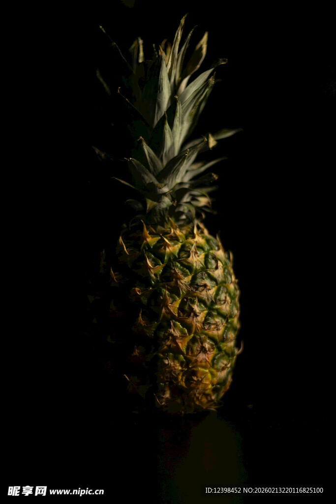 黑色背景下的新鲜菠萝