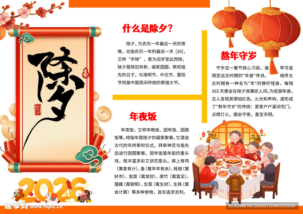 除夕守岁年夜饭春节马年手抄报