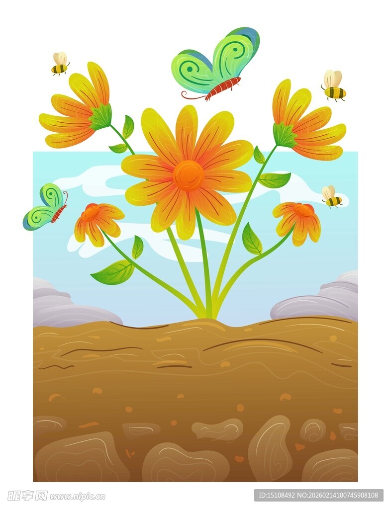 花丛蝴蝶与花朵