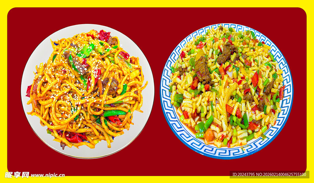 两盘美味多彩炒面
