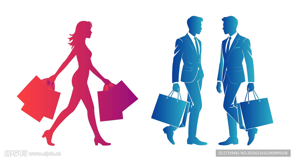 购物女性与商务人士剪影