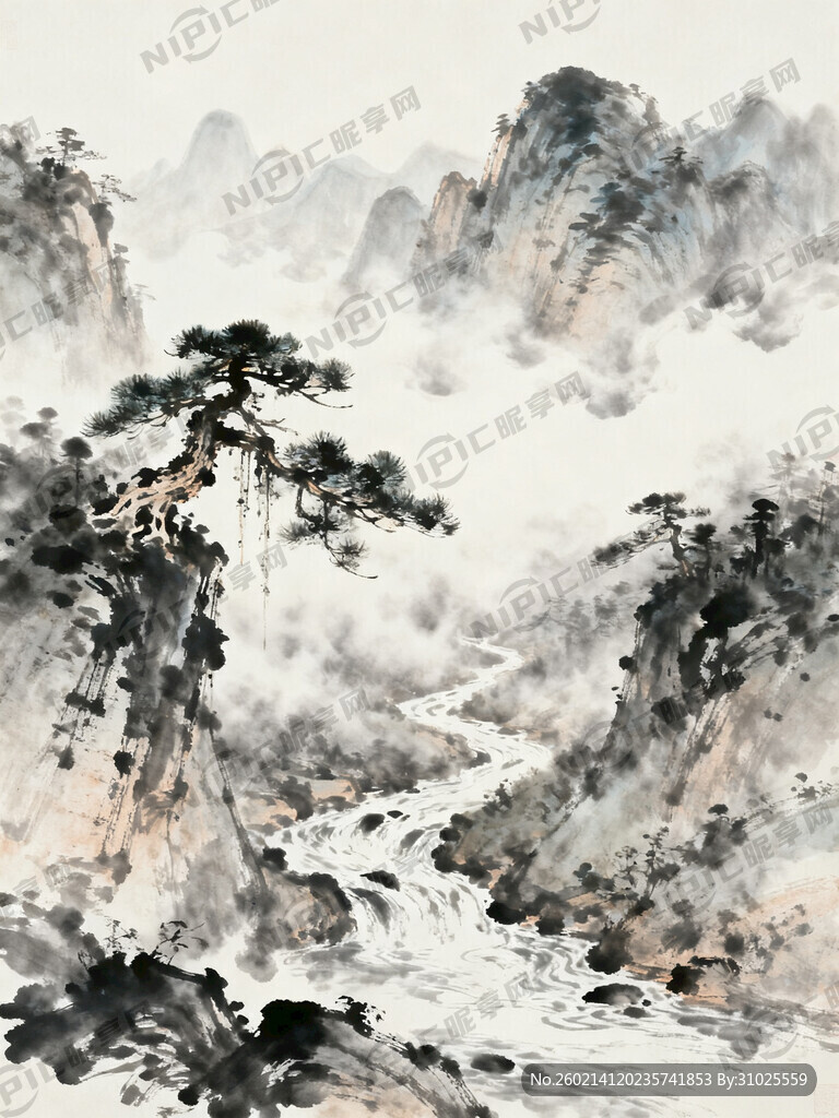 山谷 中国风 中国画 山水
