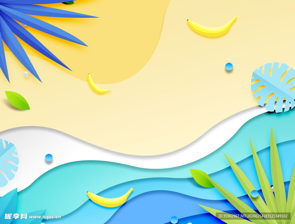 夏日海洋清新风景插画