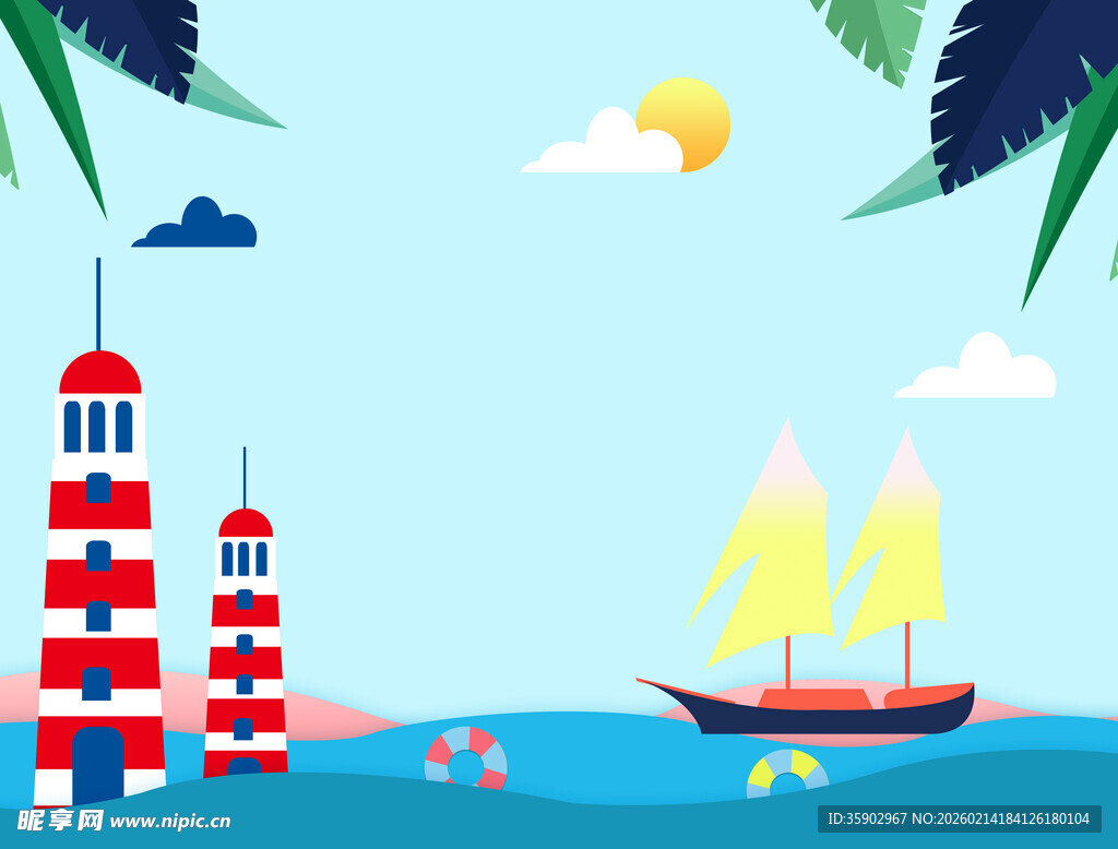 海边灯塔与航行船只