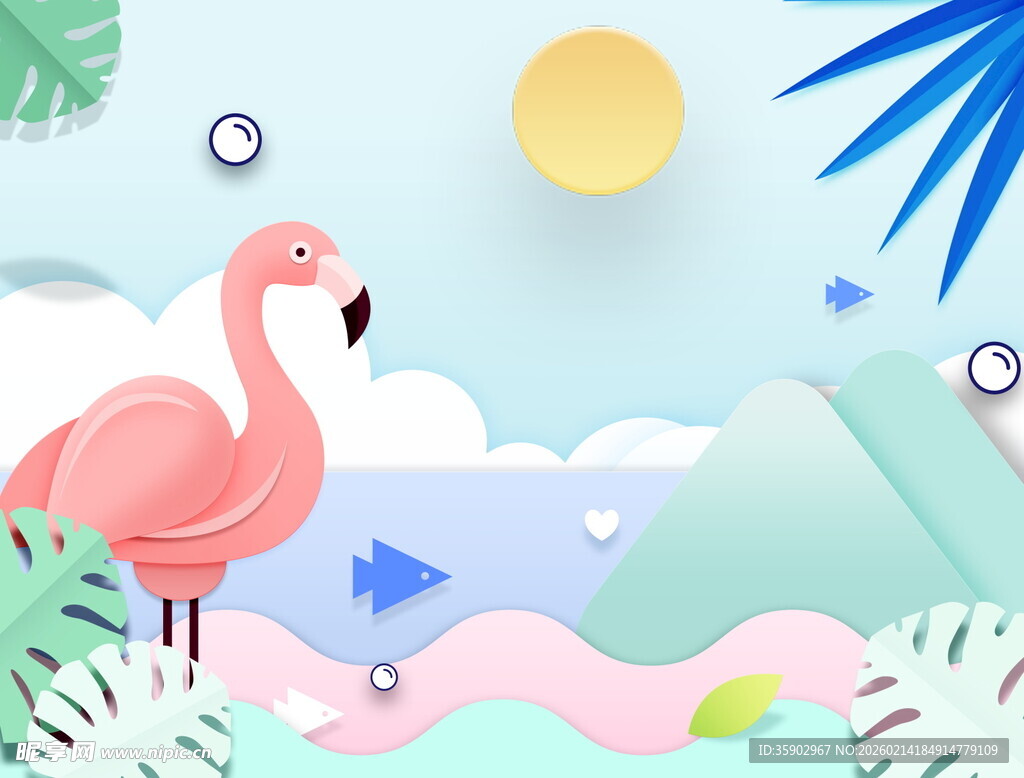 粉色火烈鸟的梦幻自然场景