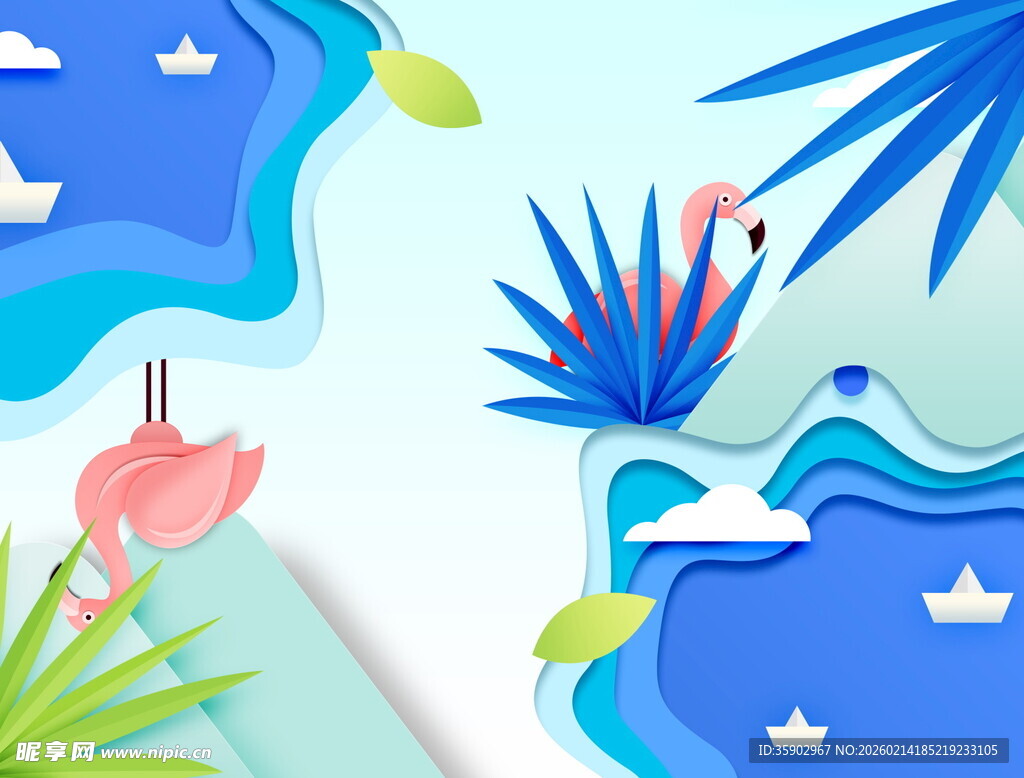 夏日清凉海滨风光插画