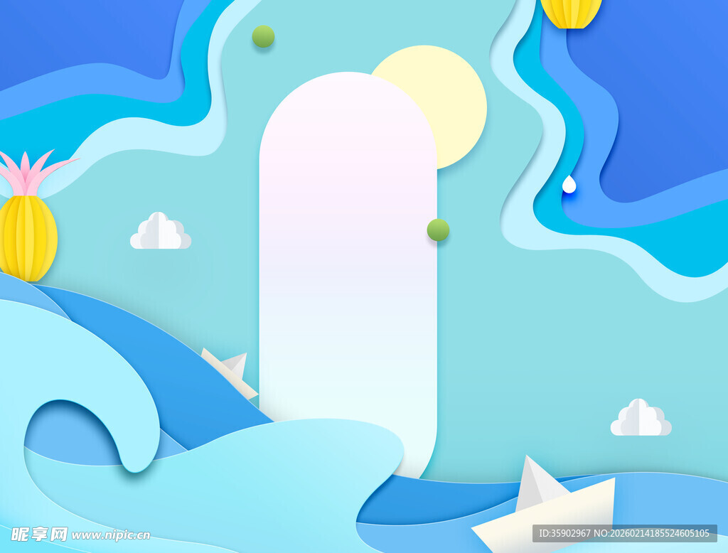 梦幻海洋中的纸船与拱门