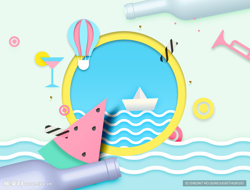 夏日海洋梦幻插画场景