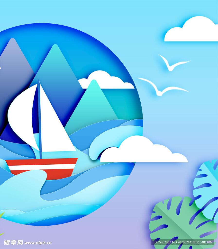 海上帆船风景插画