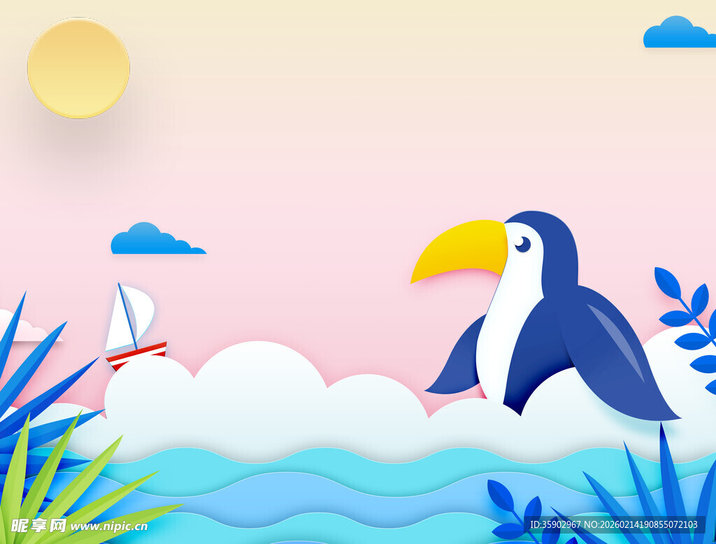 海鸟在云端的梦幻场景