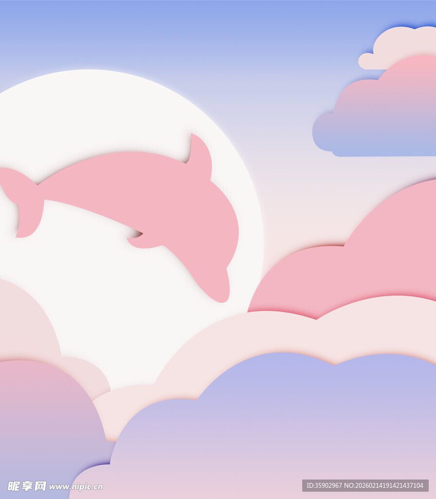 海豚跃于梦幻云彩间