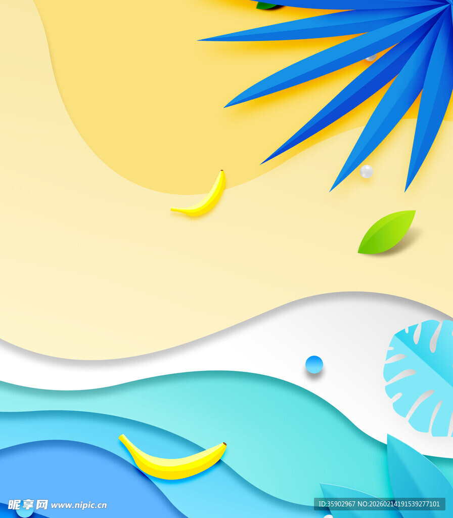 夏日海滩清新风景插画