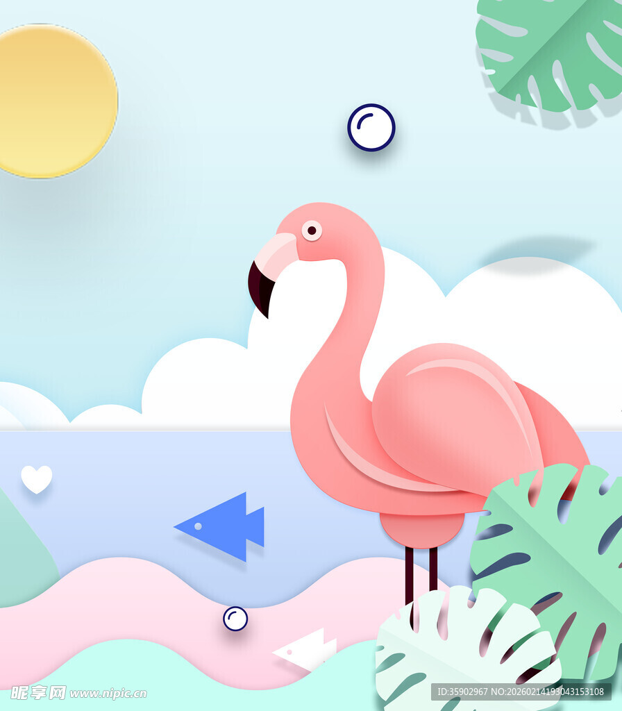 梦幻火烈鸟的清新自然场景