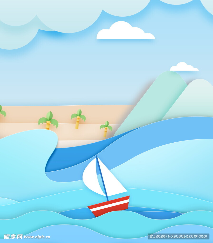 海上帆船风景插画