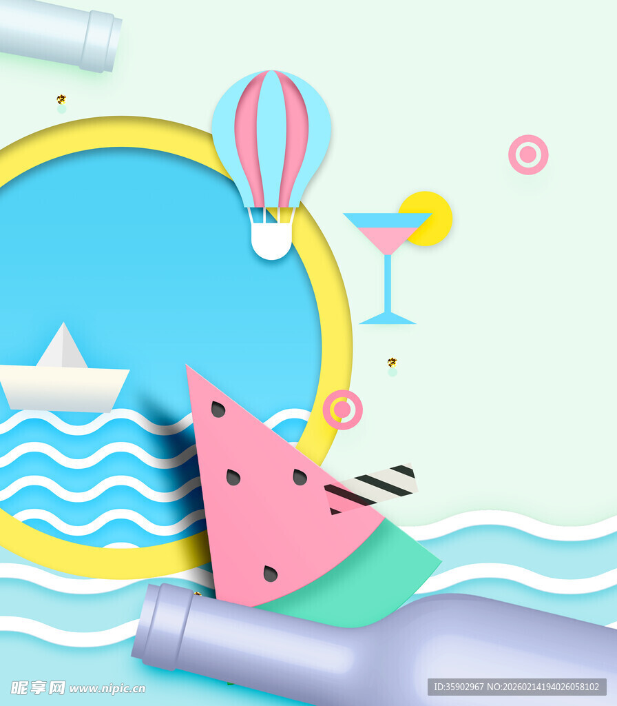 夏日清凉西瓜海洋插画