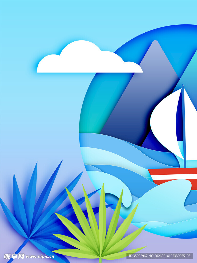 海边帆船风景插画