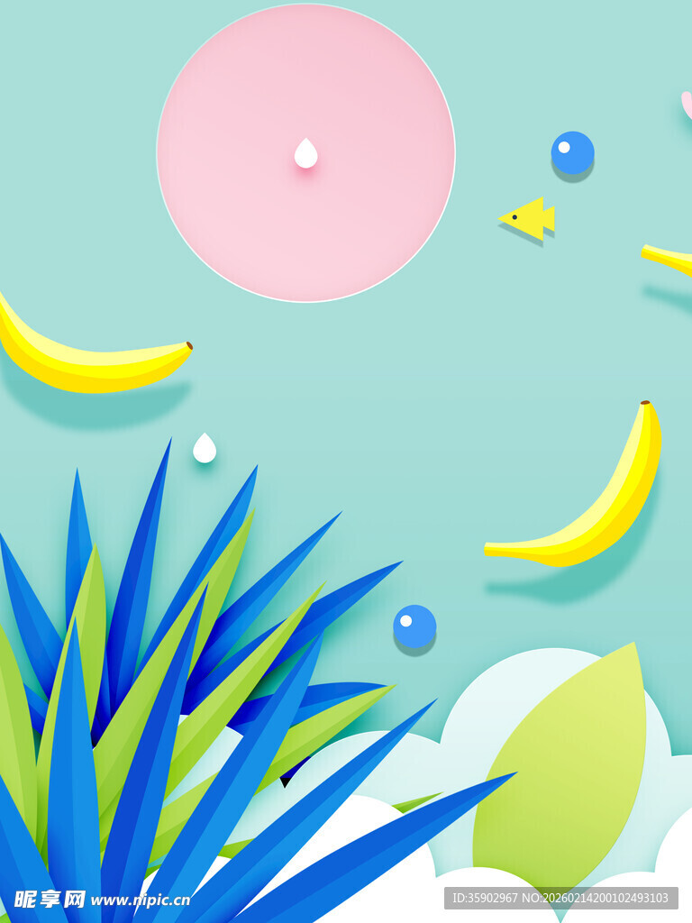 夏日海滩清新植物与水果