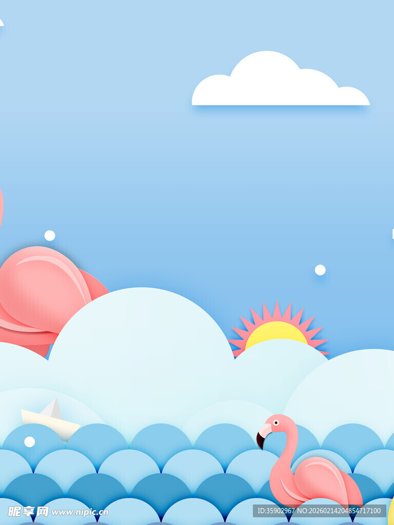 海边的火烈鸟与梦幻风景