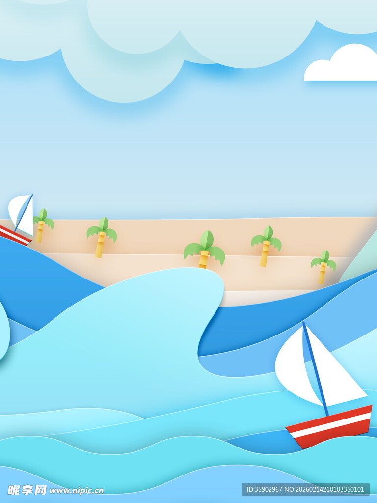 海边帆船风景插画
