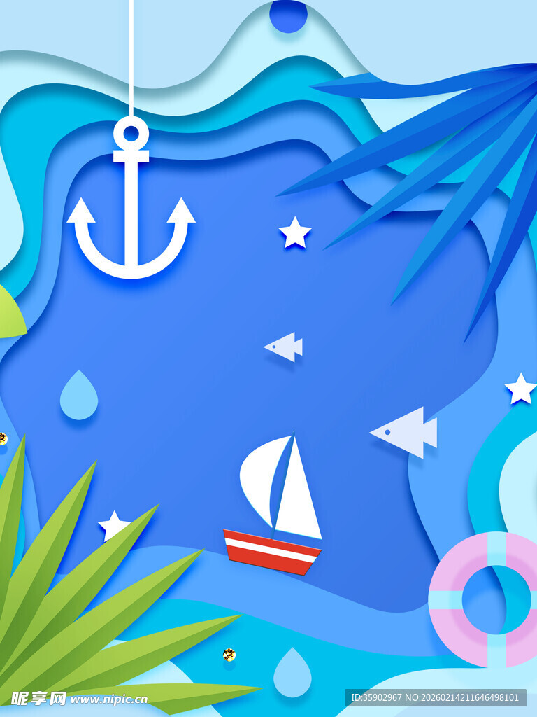 夏日海洋帆船度假场景