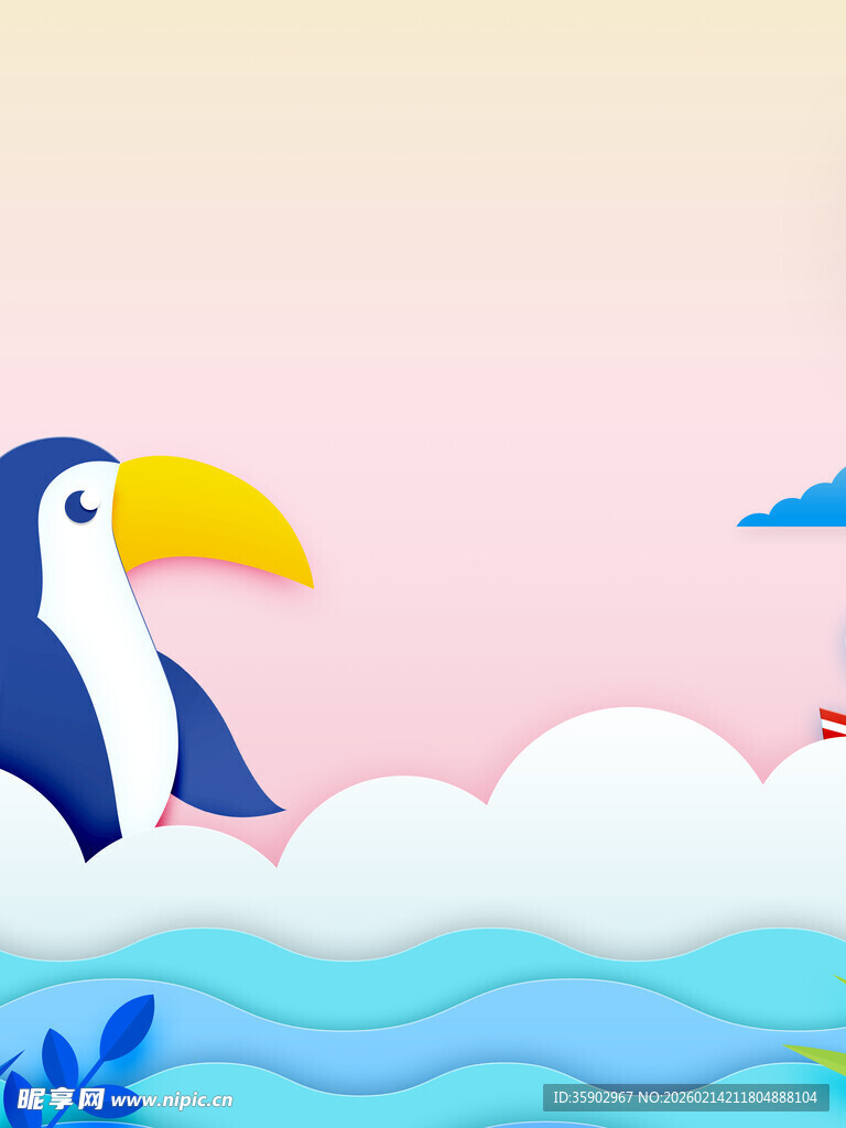 海鸟在梦幻海岸的美好场景