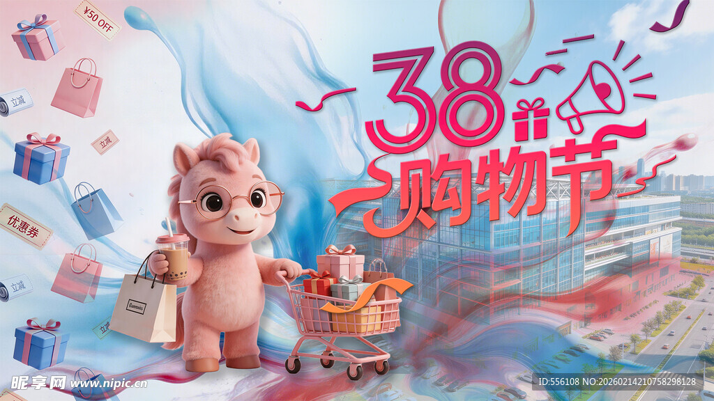 38购物节可爱小熊促销图