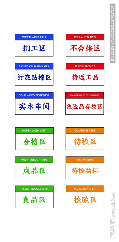 生产车间各个区域的标识牌