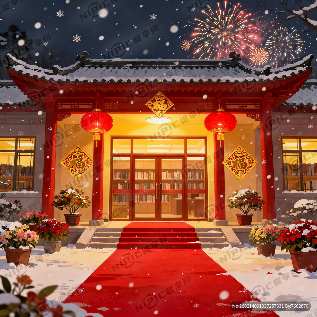 图书馆春节假期开馆预告背景