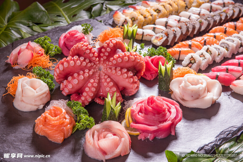 精美多样日式刺身寿司拼盘