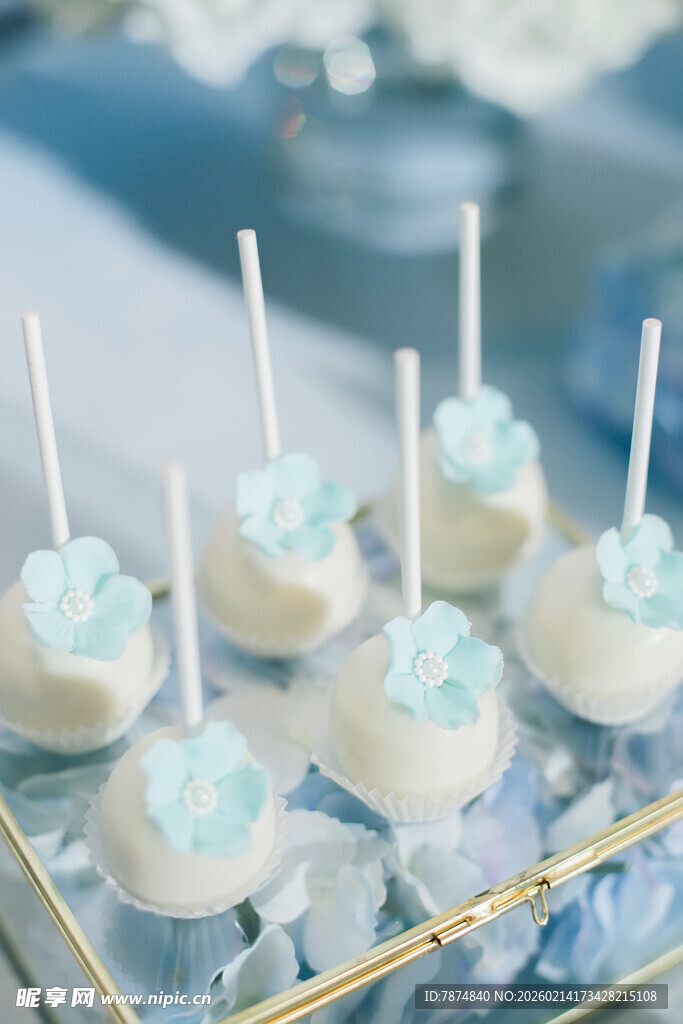 精致白蓝系蛋糕棒棒糖