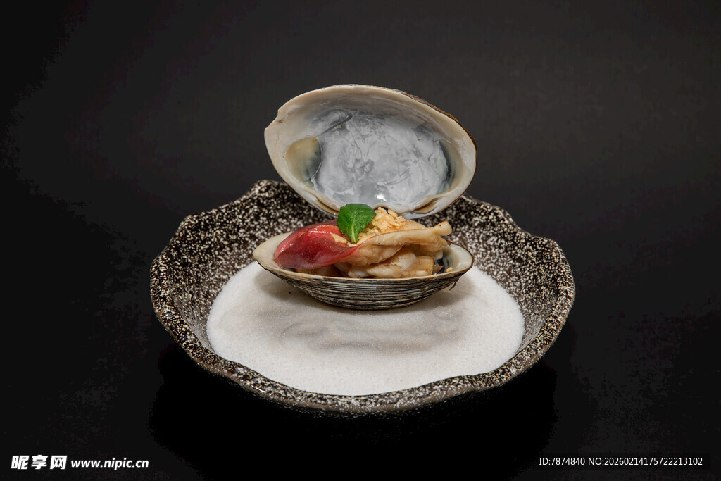 精致贝类摆盘美食展示