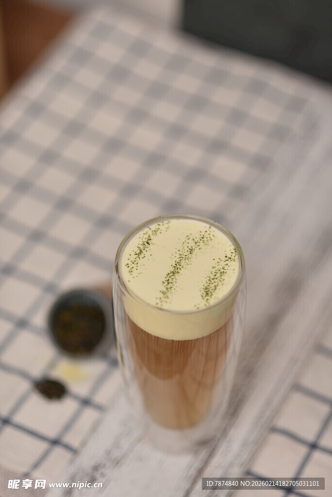 分层拿铁咖啡饮品特写