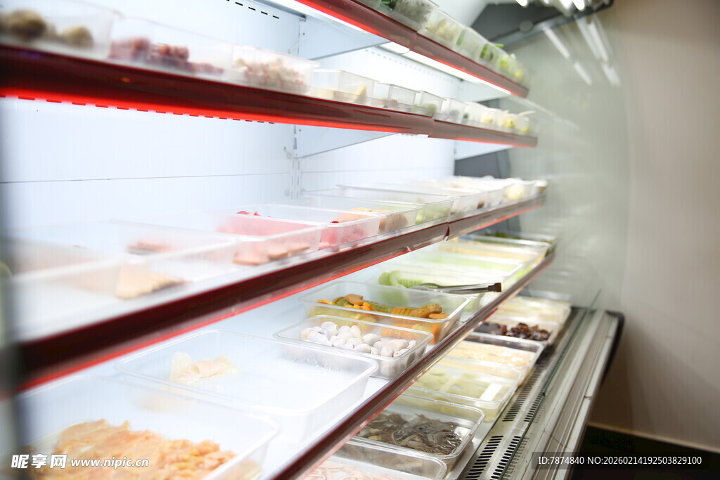 超市冷藏货架丰富食品