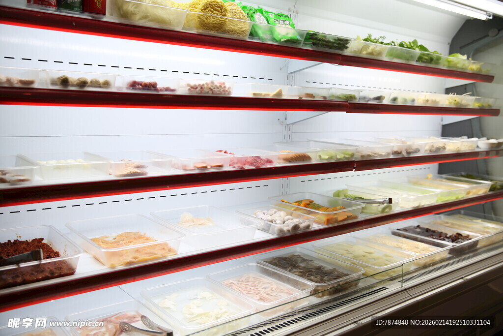 超市冷藏柜内丰富商品陈列