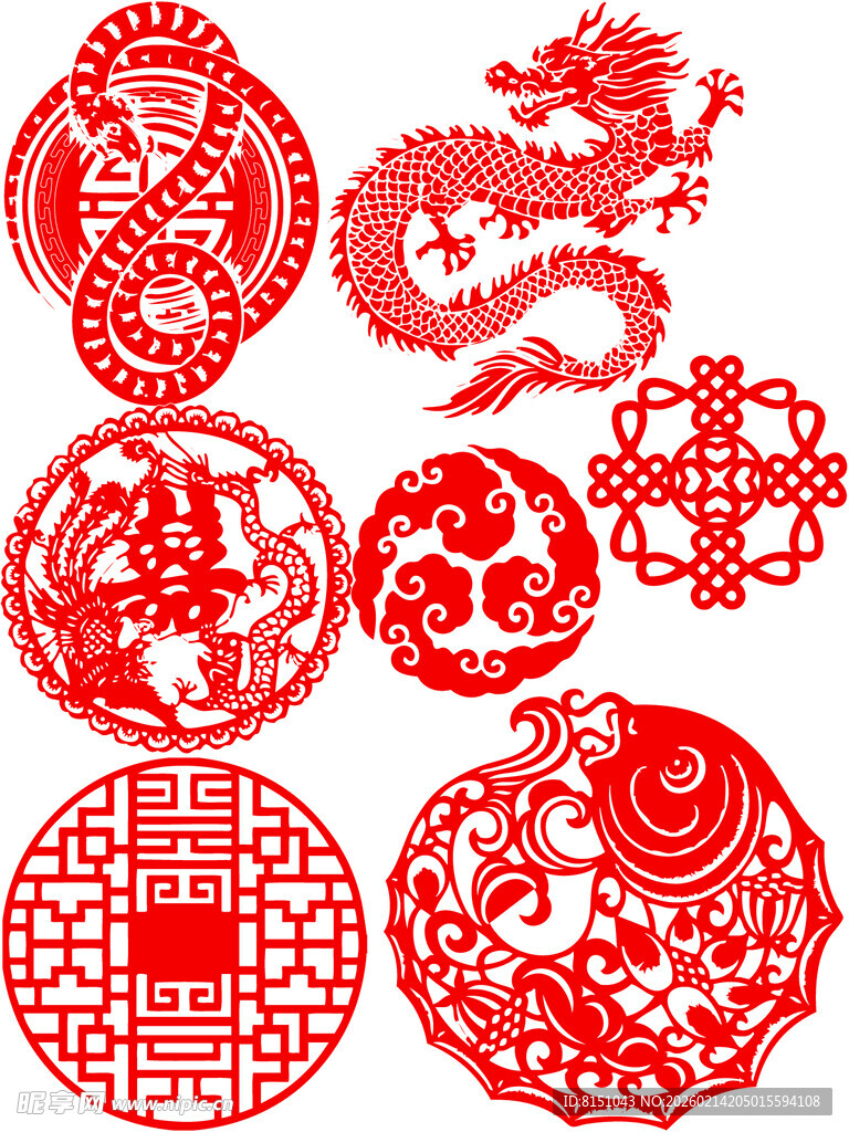 传统中式红色剪纸图案