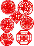 传统红色剪纸福字图案