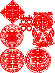 传统红色双喜剪纸图案